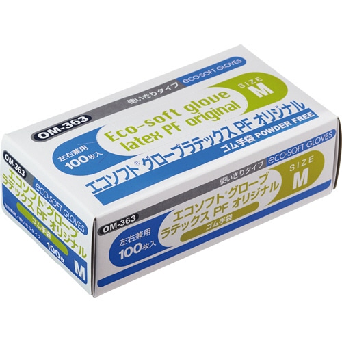 オカモト エコソフトグローブ ラテックス パウダーフリー M ナチュラル OM-363-M 1箱(100枚)