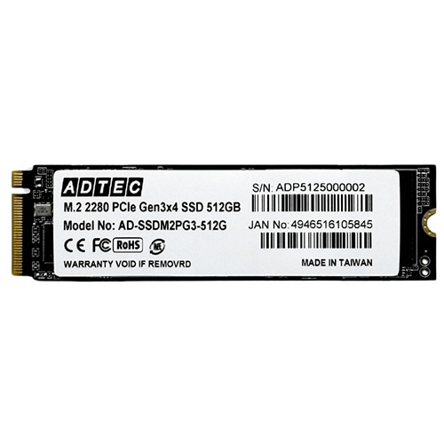 アドテック　３Ｄ　ＮＡＮＤ　ＳＳＤ　Ｍ．２　ＮＶＭｅ　ＰＣＩｅ　Ｇｅｎ３×４（２２８０）　５１２ＧＢ　ＡＤ－ＳＳＤＭ２ＰＧ３－５１２Ｇ　１枚