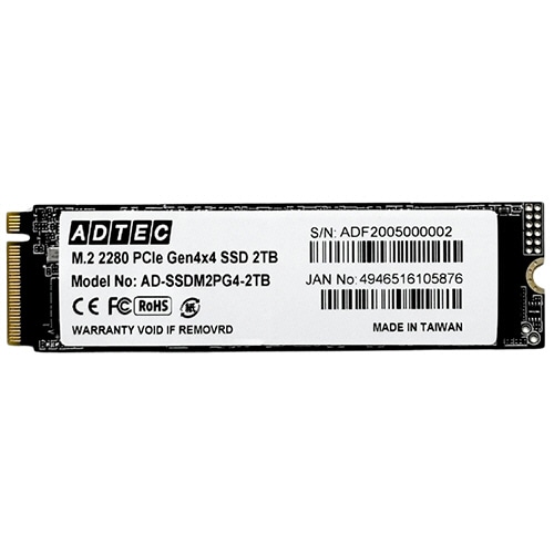 アドテック　３Ｄ　ＮＡＮＤ　ＳＳＤ　Ｍ．２　ＮＶＭｅ　ＰＣＩｅ　Ｇｅｎ４×４（２２８０）　２ＴＢ　ＡＤ－ＳＳＤＭ２ＰＧ４－２ＴＢ　１枚