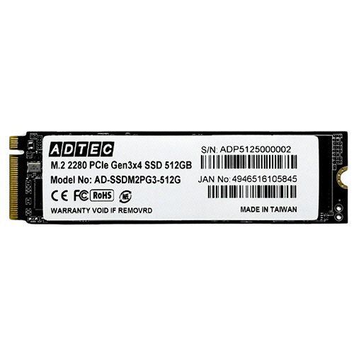 アドテック　３Ｄ　ＮＡＮＤ　ＳＳＤ　Ｍ．２　ＮＶＭｅ　ＰＣＩｅ　Ｇｅｎ３×４（２２８０）　５１２ＧＢ　ＡＤ－ＳＳＤＭ２ＰＧ３－５１２ＧＴ　１枚