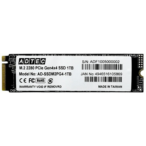 アドテック　３Ｄ　ＮＡＮＤ　ＳＳＤ　Ｍ．２　ＮＶＭｅ　ＰＣＩｅ　Ｇｅｎ４×４（２２８０）　１ＴＢ　ＡＤ－ＳＳＤＭ２ＰＧ４－１ＴＢＴ　１枚