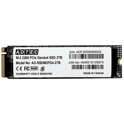 アドテック　３Ｄ　ＮＡＮＤ　ＳＳＤ　Ｍ．２　ＮＶＭｅ　ＰＣＩｅ　Ｇｅｎ４×４（２２８０）　２ＴＢ　ＡＤ－ＳＳＤＭ２ＰＧ４－２ＴＢＴ　１枚