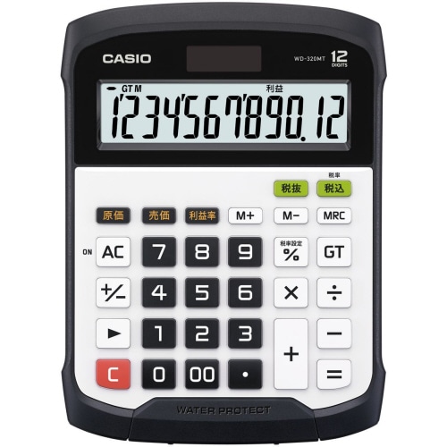 カシオ 防水・防塵電卓 12桁 デスクサイズ WD-320MT-N 1台