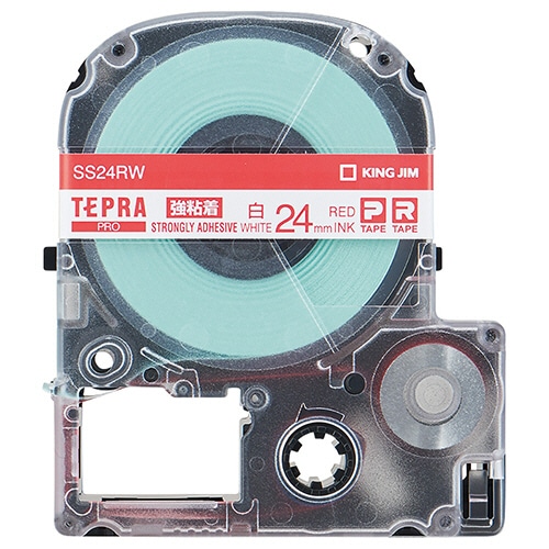 キングジム テプラ PRO テープカートリッジ 強粘着 24mm 白/赤文字 SS24RW 1個