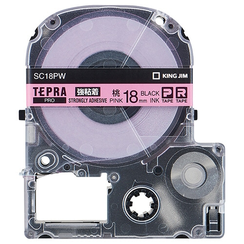 キングジム テプラ PRO テープカートリッジ 強粘着 18mm ピンク/黒文字 SC18PW 1個