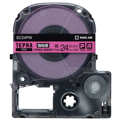 キングジム テプラ PRO テープカートリッジ 強粘着 24mm ピンク/黒文字 SC24PW 1個