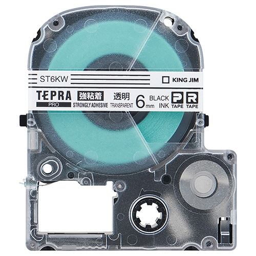 キングジム テプラ PRO テープカートリッジ 強粘着 6mm 透明/黒文字 ST6KW 1個