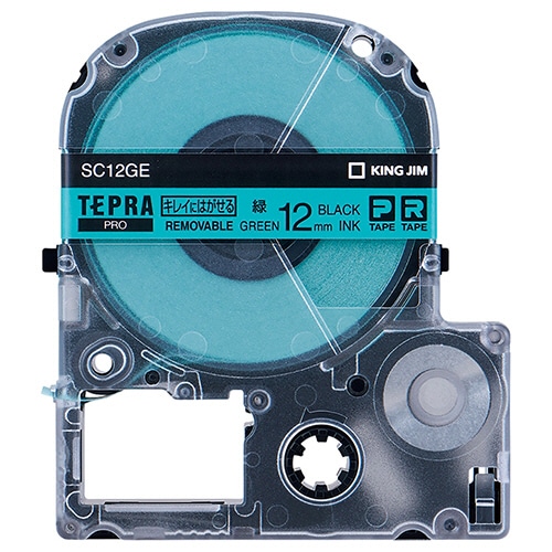 キングジム テプラ PRO テープカートリッジ キレイにはがせるラベル 12mm 緑/黒文字 SC12GE 1個