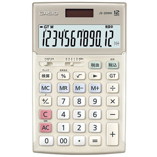 カシオ 本格実務電卓 12桁 ジャストタイプ ゴールド JS-20WK-GD 1台