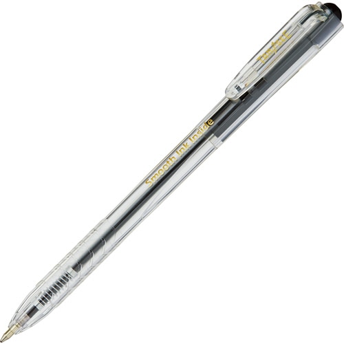 TANOSEE ノック式なめらかインク油性ボールペン(使い切りタイプ) 0.7mm 黒 (軸色:クリア) 1パック(10本)