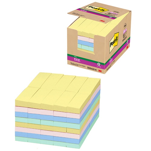 3M ポスト・イット 強粘着ふせん 75×25mm パステルカラー4色 5004SS-K 1パック(80冊)