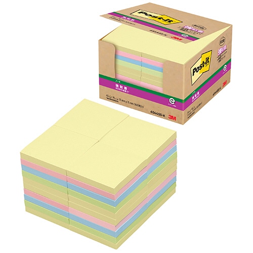 3M ポスト・イット 強粘着ノート 業務用パック 75×75mm パステルカラー 4色 6544SS-K 1パック(40冊)