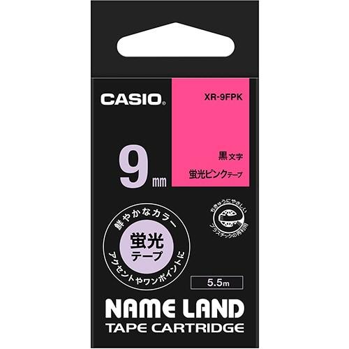 カシオ NAME LAND 蛍光テープ 9mm×5.5m 蛍光ピンク/黒文字 XR-9FPK 1個