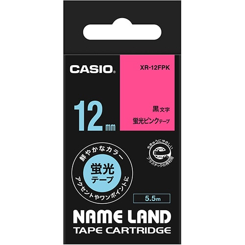 カシオ NAME LAND 蛍光テープ 12mm×5.5m 蛍光ピンク/黒文字 XR-12FPK 1個