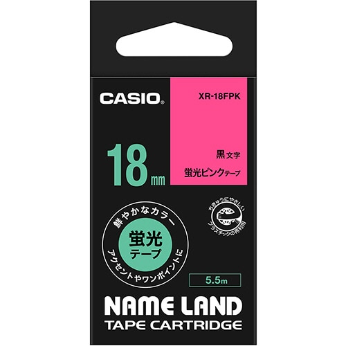 カシオ NAME LAND 蛍光テープ 18mm×5.5m 蛍光ピンク/黒文字 XR-18FPK 1個