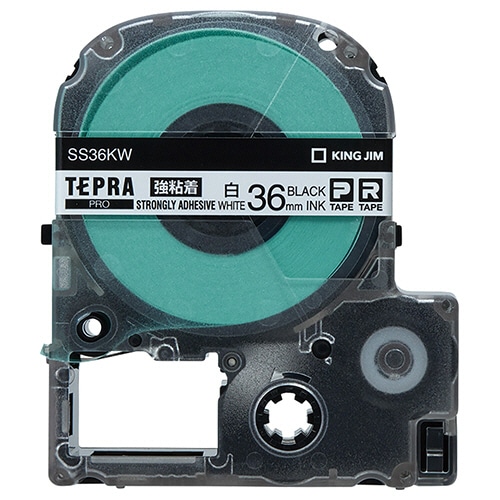 キングジム テプラ PRO テープカートリッジ 強粘着 36mm 白/黒文字 SS36KW 1個