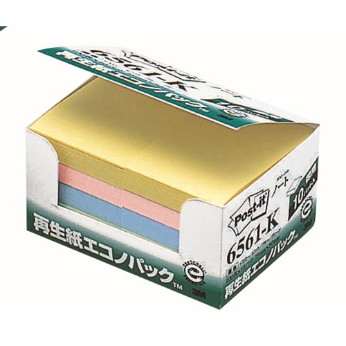 ３Ｍ　ポスト・イット　エコノパック　ノート　再生紙　７５×５０ｍｍ　混色　６５６１－Ｋ　１パック（１０冊）