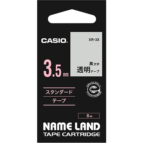 カシオ NAME LAND スタンダードテープ 3.5mm×8m 透明/黒文字 XR-3X 1個
