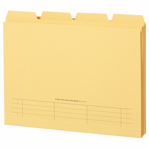 ライオン事務器 4カットフォルダー 山付ファイル A4 黄 No.31-4P 1パック(4冊)