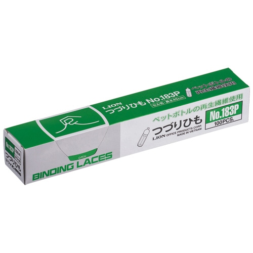 ライオン事務器 つづりひも 450mm セル先 再生ポリエステル繊維32本織 No.183P 1箱(100本)