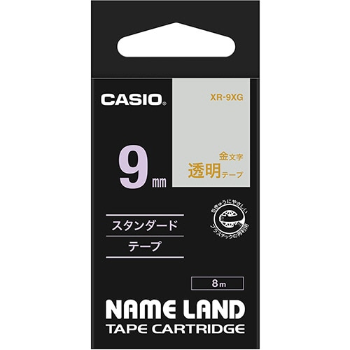 カシオ　ＮＡＭＥ　ＬＡＮＤ　透明テープ　９ｍｍ×８ｍ　透明／金文字　ＸＲ－９ＸＧ　１個