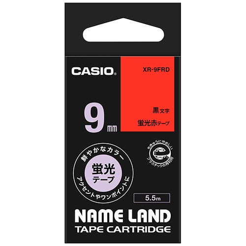 カシオ　ＮＡＭＥ　ＬＡＮＤ　蛍光テープ　９ｍｍ×５．５ｍ　蛍光赤／黒文字　ＸＲ－９ＦＲＤ　１個