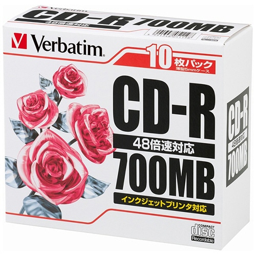 バーベイタム データ用CD-R 700MB 48倍速 ホワイトプリンタブル スリムケース SR80PP10 1パック(10枚)