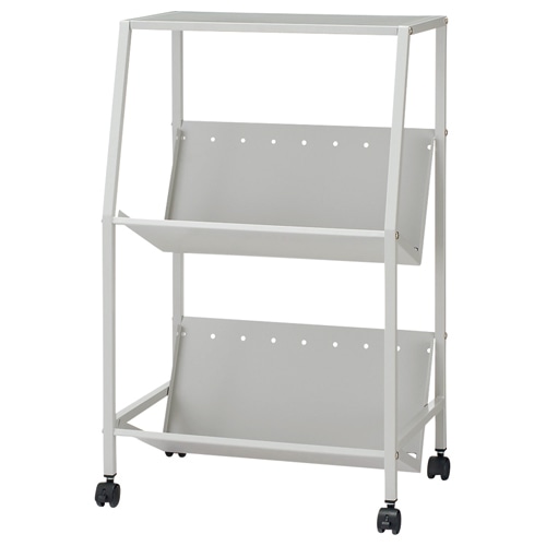 イワサキ 棚板付傾斜ワゴン 2段 幅565×奥行370×高さ890mm ライトグレー THT-KNT120LG 1台