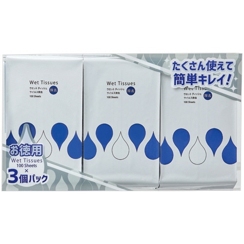 ＴＡＮＯＳＥＥ　アルコール除菌ウエットティッシュ　ウイルス除去用　ボトル詰替　１袋（３００枚：１００枚×３パック）