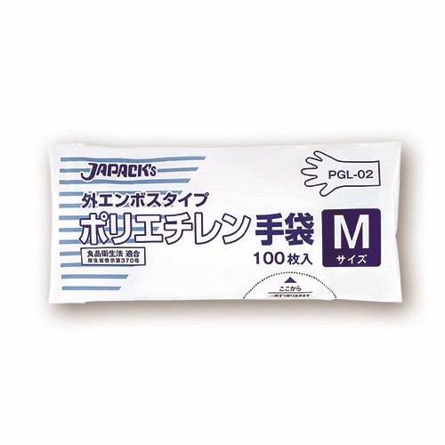 ジャパックス 外エンボスタイプ LDポリエチレン手袋 M PGL-02 1パック(100枚)