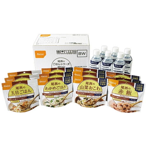 尾西食品 尾西のごはんシリーズBW(和風メニュー) 4種類 5年保存水付 SEX12BW 1ケース(12食:各3食)