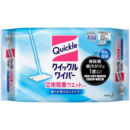 花王 クイックルワイパー 立体吸着ウエットシート 香りが残らないタイプ 1パック(32枚)