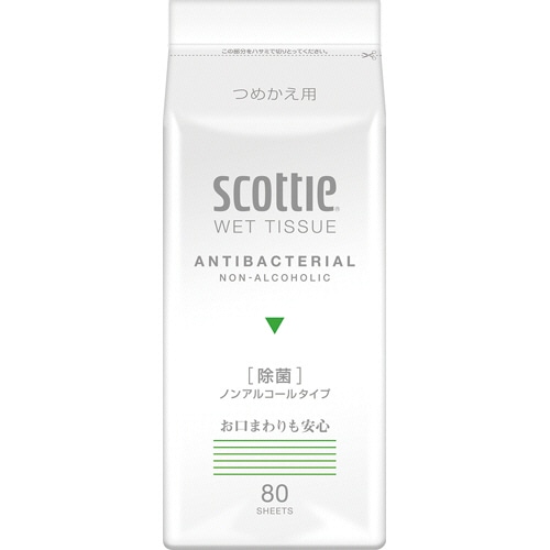 日本製紙クレシア スコッティ ウェットティシュー 除菌 ノンアルコールタイプ ボトルタイプ つめかえ用 1パック(80枚)