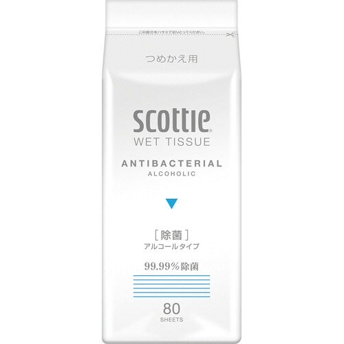 日本製紙クレシア スコッティ ウェットティシュー 除菌 アルコールタイプ つめかえ用 1パック(80枚)