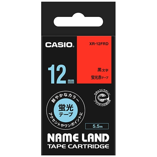 カシオ　ＮＡＭＥ　ＬＡＮＤ　蛍光テープ　１２ｍｍ×５．５ｍ　蛍光赤／黒文字　ＸＲ－１２ＦＲＤ　１個