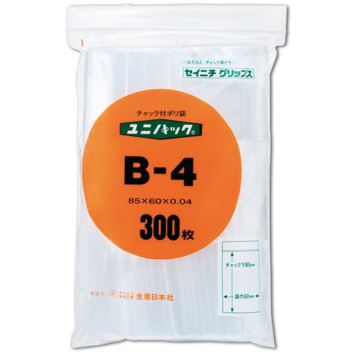 セイニチ ユニパック チャック付 ポリエチレン ヨコ60×タテ85×厚み0.04mm B-4 1パック(300枚)