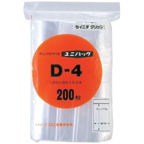 セイニチ ユニパック チャック付 ポリエチレン ヨコ85×タテ120×厚み0.04mm D-4 1パック(200枚)