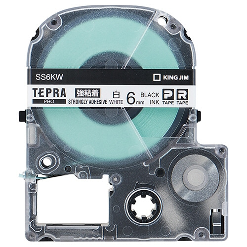 キングジム テプラ PRO テープカートリッジ 強粘着 6mm 白/黒文字 SS6KW 1個