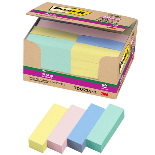 3M ポスト・イット 強粘着見出し 50×15mm パステルカラー 4色混色 7002SS-K 1パック(50冊)
