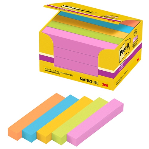 3M ポスト・イット エコノパック 強粘着ふせん小 75×14mm ネオンカラー5色 5601SS-NE 1パック(20冊)