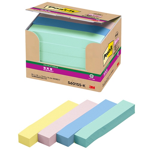 3M ポスト・イット エコノパック 強粘着ふせん小 75×14mm パステルカラー4色 5601SS-K 1パック(20冊)