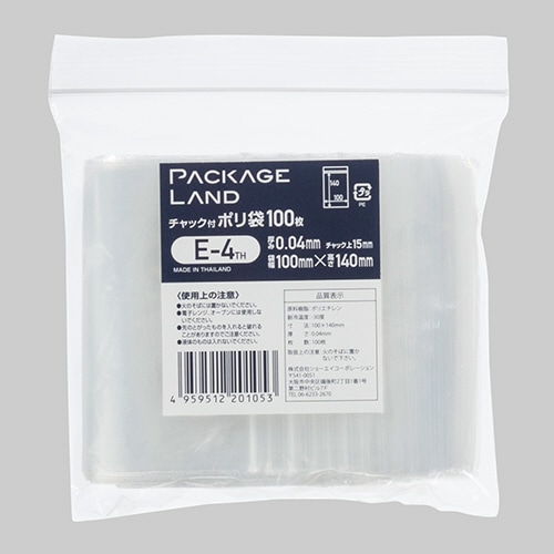 ショーエイコーポレーション チャック付ポリ袋 ヨコ100×タテ140×厚み0.04mm E-4TH 1パック(100枚)