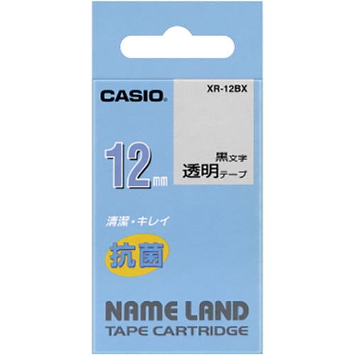 カシオ NAME LAND 抗菌テープ 12mm×5.5m 透明/黒文字 XR-12BX 1個