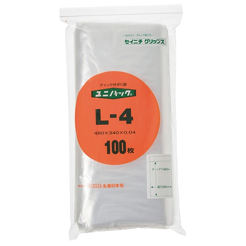 セイニチ ユニパック チャック付 ポリエチレン ヨコ340×タテ480×厚み0.04mm L-4 1パック(100枚)