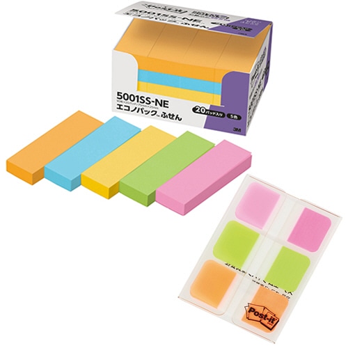 3M ポスト・イット スペシャルパック 強粘着ふせん 75×25mm ネオンカラー5色 5001SS-NE-OSP 1パック