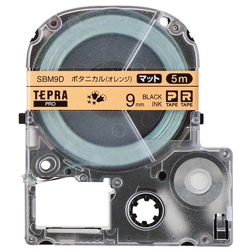 キングジム テプラ PRO テープカートリッジ マットラベル 模様 9mm ボタニカル(オレンジ)/黒文字 SBM9D 1個