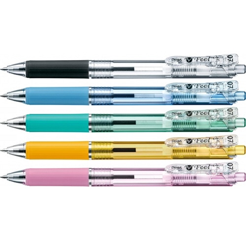 ぺんてる 油性ボールペン ビクーニャ フィール 0.7mm 黒 カラー軸 アソート(5色各1本) BXB117-5 1パック