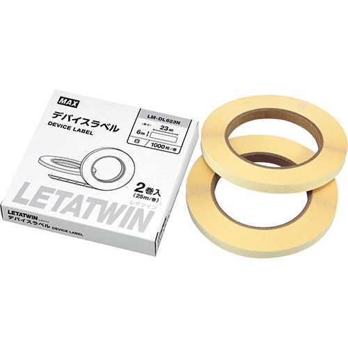 マックス　レタツイン　デバイスラベル　６×２３ｍｍ幅　１０００枚／巻　ＬＭ－ＤＬ６２３Ｎ　１箱（２巻）