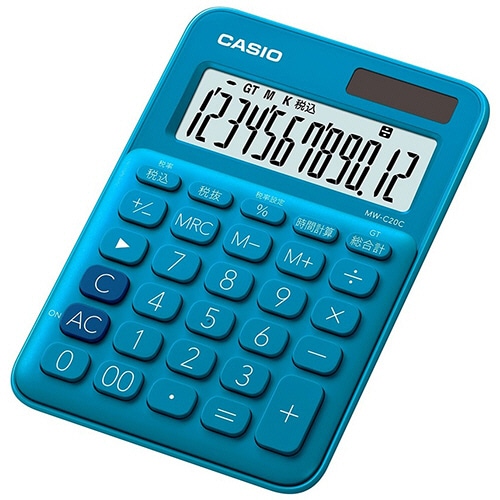 カシオ カラフル電卓 ミニジャストタイプ 12桁 レイクブルー MW-C20C-BU-N 1台
