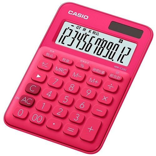 カシオ カラフル電卓 ミニジャストタイプ 12桁 ビビッドピンク MW-C20C-RD-N 1台